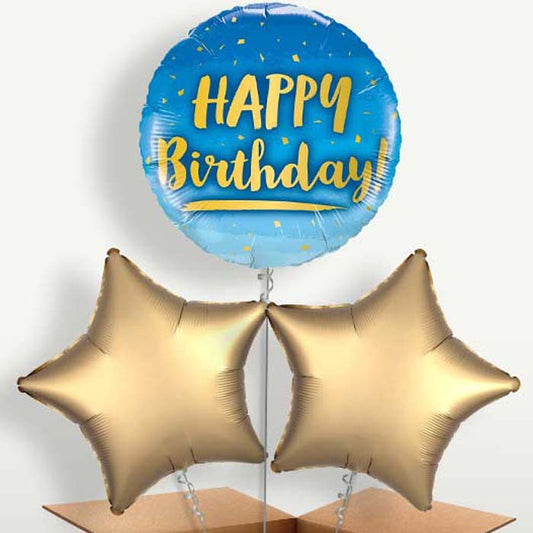 Blue & Gold Happy Birthday Bunch of Balloons | Small Indoor Plants