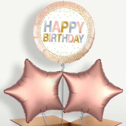 Metallic Pastel Dots Happy Birthday Balloon Bunches | Small Indoor Plants
