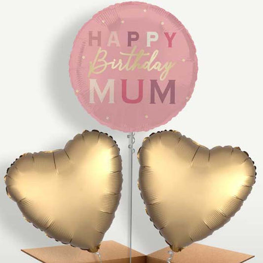 Pink & Gold Happy Birthday Mum Balloon Bunch | Small Indoor Plants