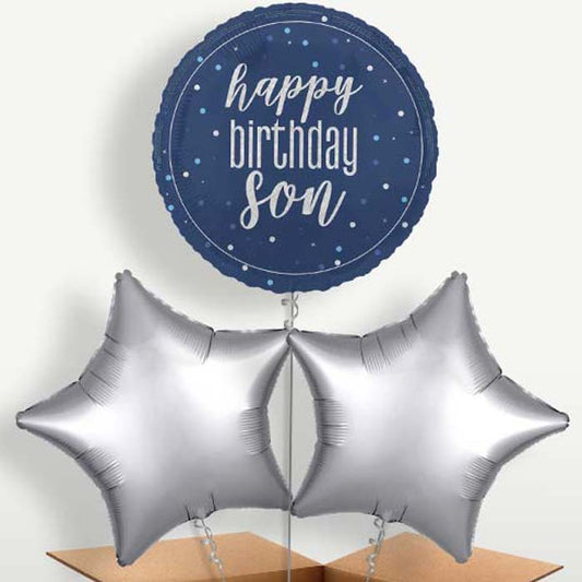 Navy Blue Happy Birthday Son Balloon Bunch | Small Indoor Plants