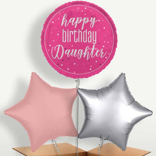 Hot Pink Happy Birthday Daughter Balloon Bunches | Small Indoor Plants