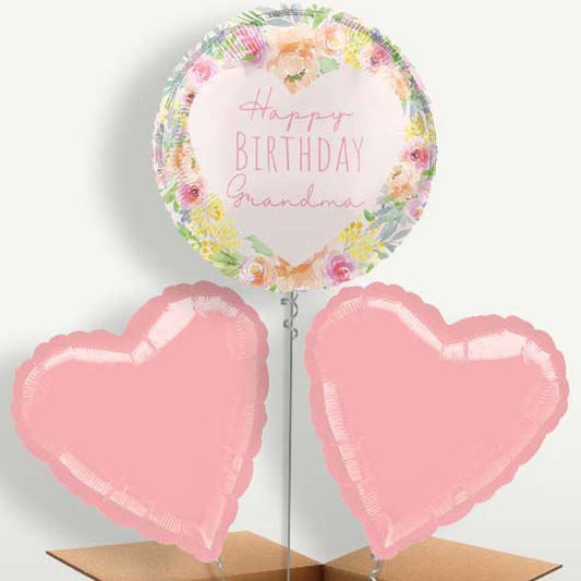 Floral Happy Birthday Grandma Trio Balloon Bunch | Small Indoor Plants
