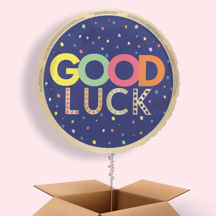 Good Luck Navy Blue Foil Balloon in a Box