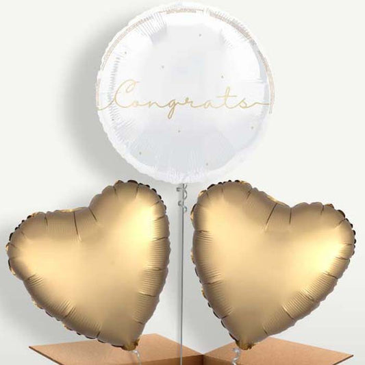 White & Gold Congrats Helium Bunch of Balloons | Small Indoor Plants