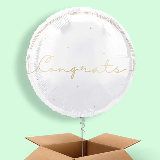 White and Gold Congrats Foil Balloon in a Box