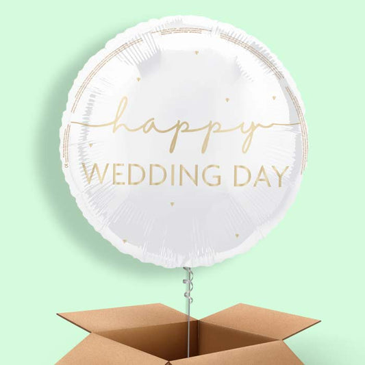 White and Gold Happy Wedding Day Foil Balloon in a Box