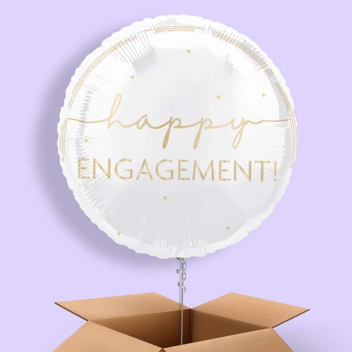 White and Gold Happy Engagement Foil Balloon in a Box