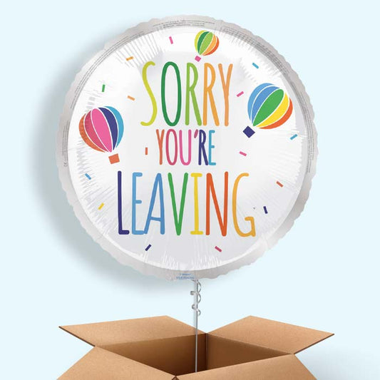 White Sorry You&rsquo;re Leaving Foil Balloon in a Box