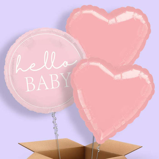 Pink Hello Baby Foil Balloon in a Box - 3 Balloon | Small Indoor Plants