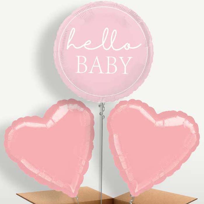 Pink Hello Baby Balloon Bunch inflated with Helium | Small Indoor Plants