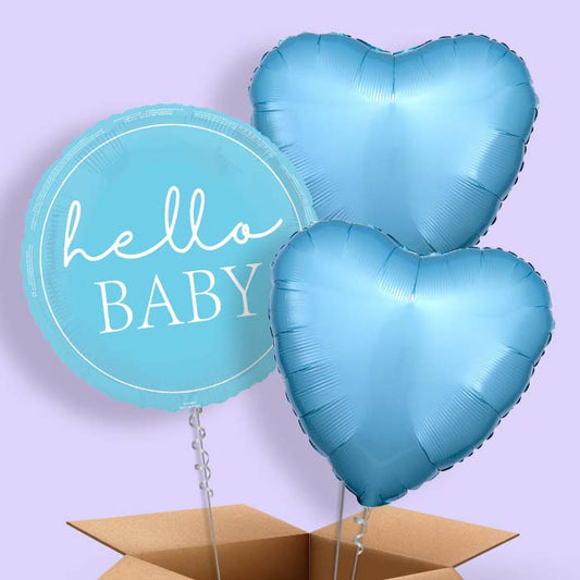Blue Hello Baby Foil Balloon in a Box - 3 Balloon | Small Indoor Plants