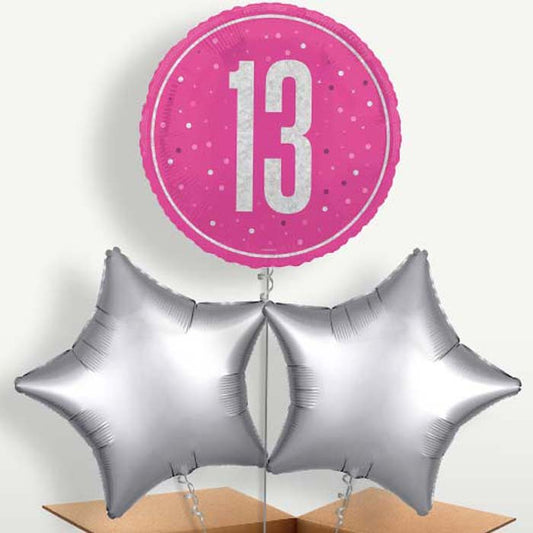 Hot Pink & Silver 13th Birthday Balloons in a Bunch | Small Indoor Plants