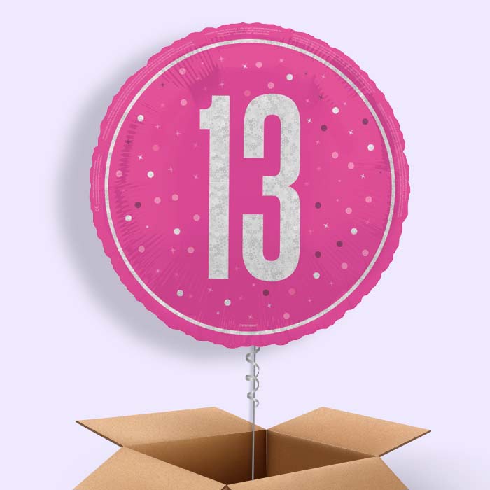 Hot Pink and Silver 13th Birthday Foil Balloon in a Box