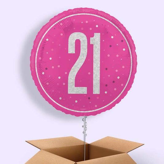 Hot Pink and Silver 21st Birthday Foil Balloon in a Box