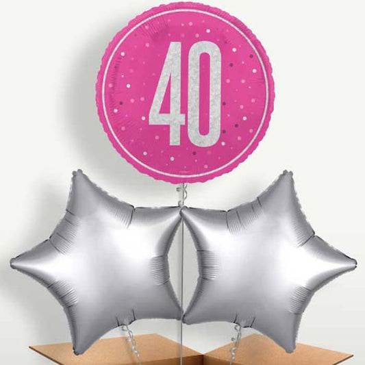 Hot Pink & Silver 40th Birthday Balloons in a Bunch | Small Indoor Plants
