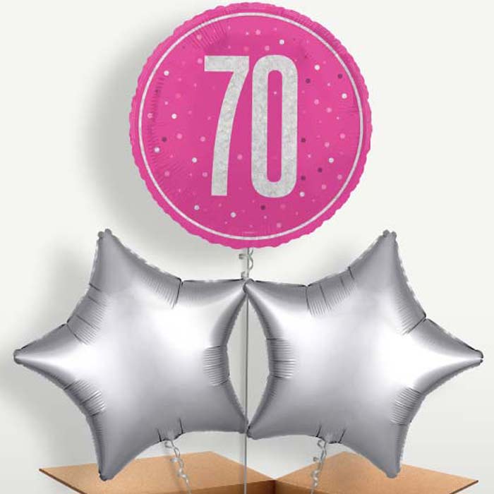 Hot Pink & Silver 70th Birthday Balloons in a Bunch | Small Indoor Plants