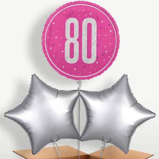 Hot Pink & Silver 80th Birthday Balloons in a Bunch | Small Indoor Plants