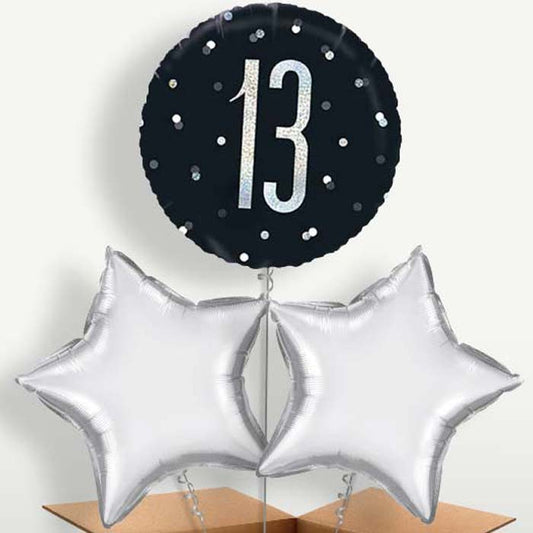 Black and Silver 13th Birthday Balloon Bunch | Small Indoor Plants