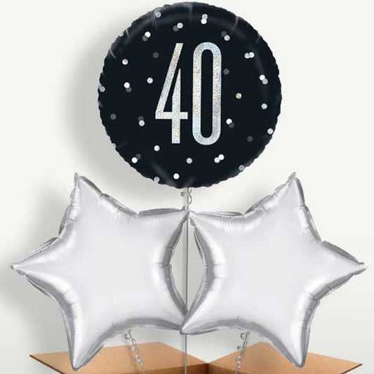 Silver & Black 40th Birthday Helium Bunch of Balloons | Small Indoor Plants