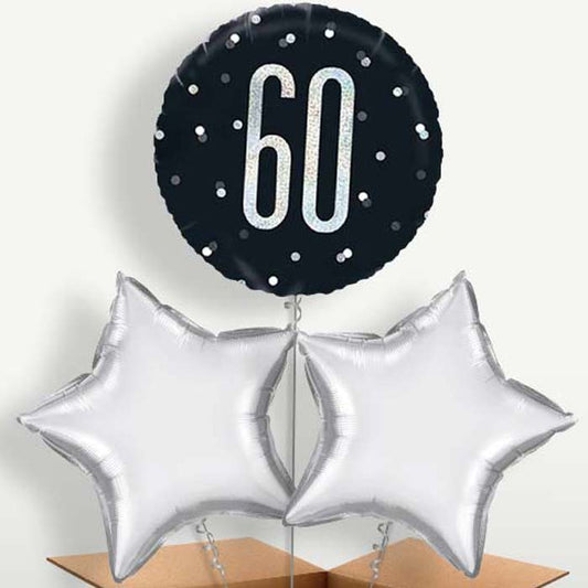 Silver & Black 60th Birthday Helium Bunch of Balloons | Small Indoor Plants