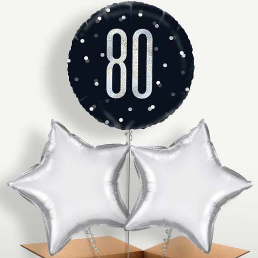 80th Birthday Black Silver Bunch of Balloons | Small Indoor Plants
