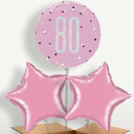 80th Birthday Pink Bunch of Balloons inflated with Helium | Small Indoor Plants