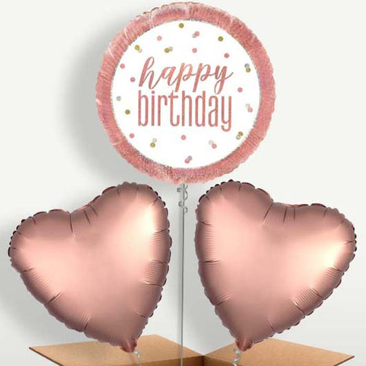 Rose Gold Holographic Happy Birthday Trio Balloon Bunch | Small Indoor Plants