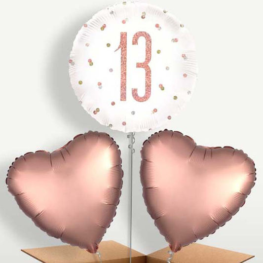 Rose Gold 13th Birthday Trio Balloon Bunch | Small Indoor Plants