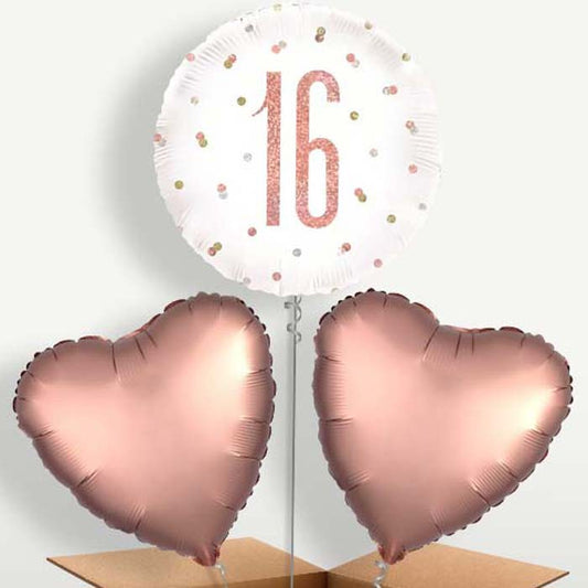 Rose Gold 16th Birthday Trio Balloon Bunch | Small Indoor Plants