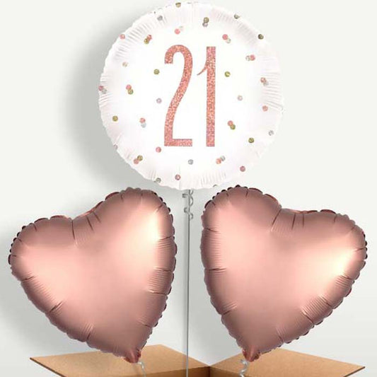 Rose Gold Holographic 21st Birthday Trio Balloon Bunch | Small Indoor Plants