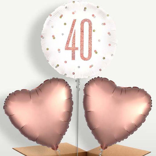 Rose Gold Holographic 40th Birthday Trio Balloon Bunch | Small Indoor Plants