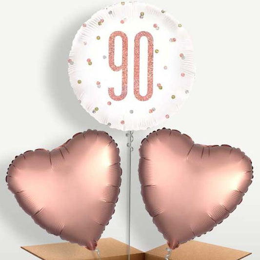 Rose Gold Holographic 90th Birthday Trio Balloon Bunch | Small Indoor Plants
