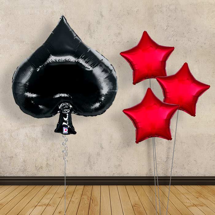 Casino Black Spade Balloon Bouquet Delivered - Plain Bouquet | Small Indoor Plants