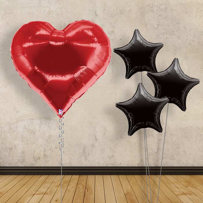 Giant Red Heart Balloon Bouquet Delivered - Plain Bouquet | Small Indoor Plants