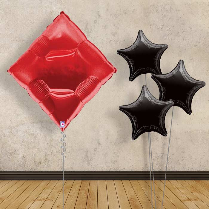 Red Diamond Inflated Helium Balloons Delivered - Plain Bouquet | Small Indoor Plants