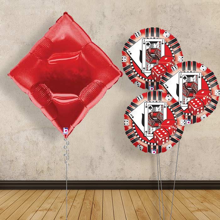 Red Diamond Inflated Helium Balloons Delivered - Themed Bouquet | Small Indoor Plants