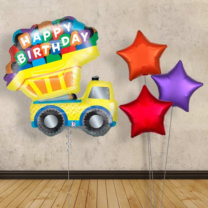 Dump Truck Inflated Helium Balloons Delivered - Plain Bouquet | Small Indoor Plants