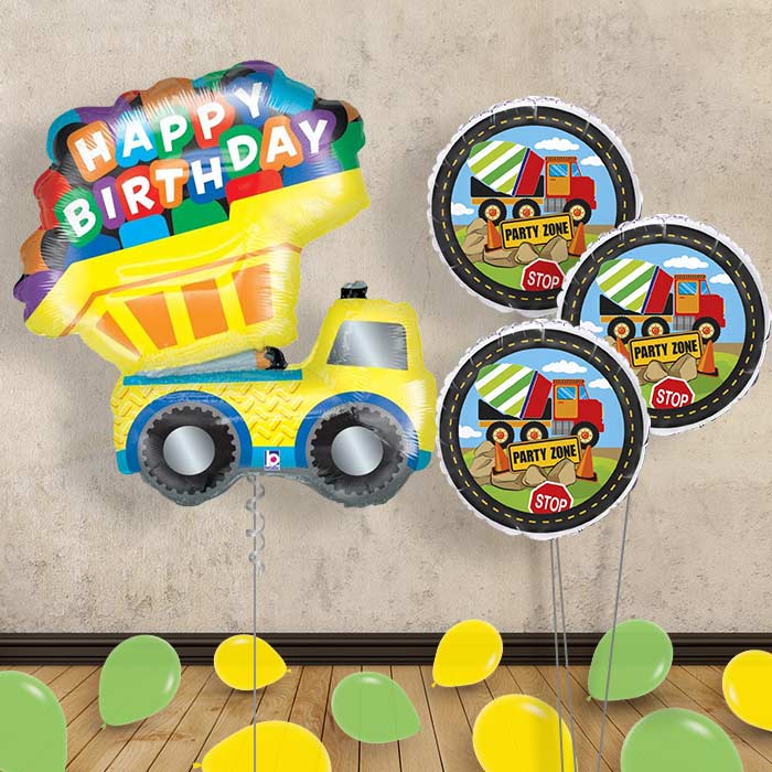 Dump Truck Inflated Helium Balloons Delivered - Themed Bouquet and Latex | Small Indoor Plants