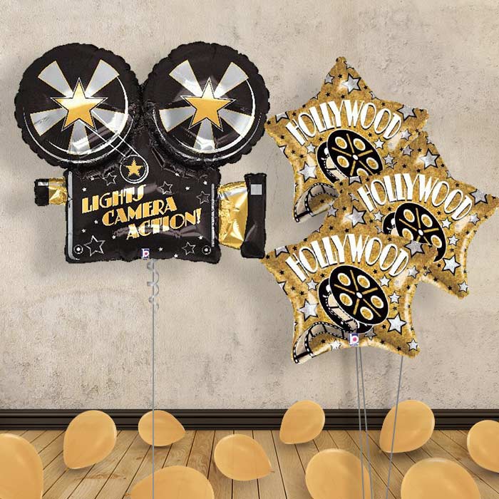 Hollywood Balloon Bouquet Delivered in a Box - Themed Bouquet and Latex | Small Indoor Plants