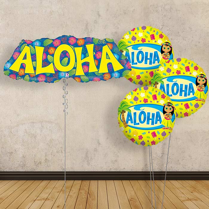 Aloha Balloon Bouquet in a Box Package - Themed Bouquet | Small Indoor Plants