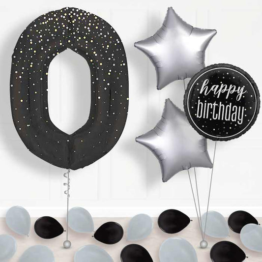 Black and Silver Dots Number 0 Balloon in a Box