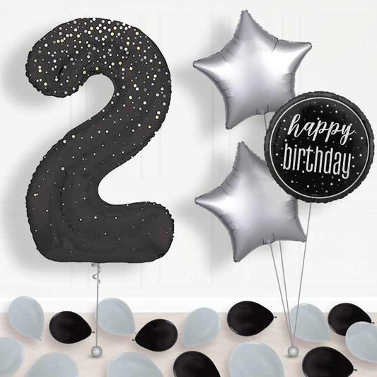 Black and Silver Dots Number 2 Balloon in a Box