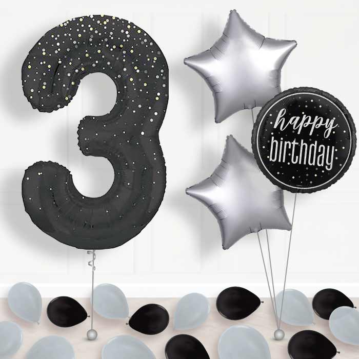 Black and Silver Dots Number 3 Balloon in a Box