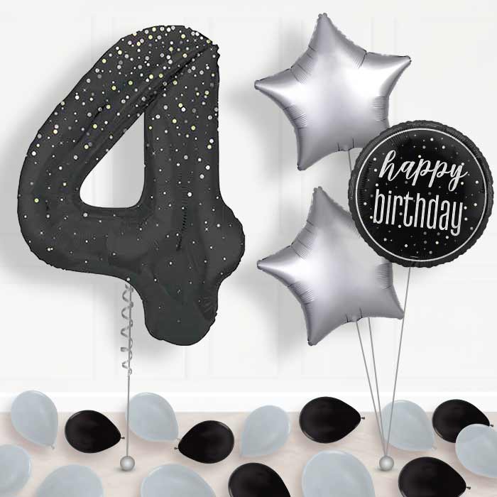 Black and Silver Dots Number 4 Balloon in a Box