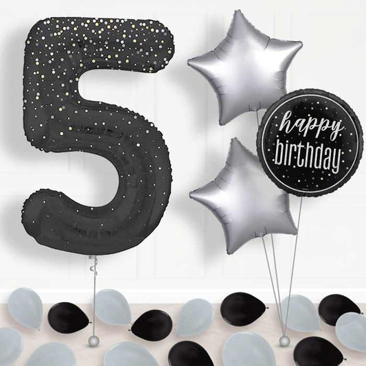 Black and Silver Dots Number 5 Balloon in a Box