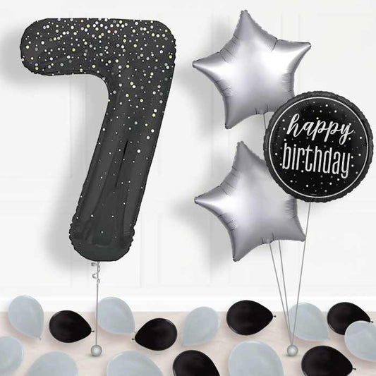 Black and Silver Dots Number 7 Balloon in a Box