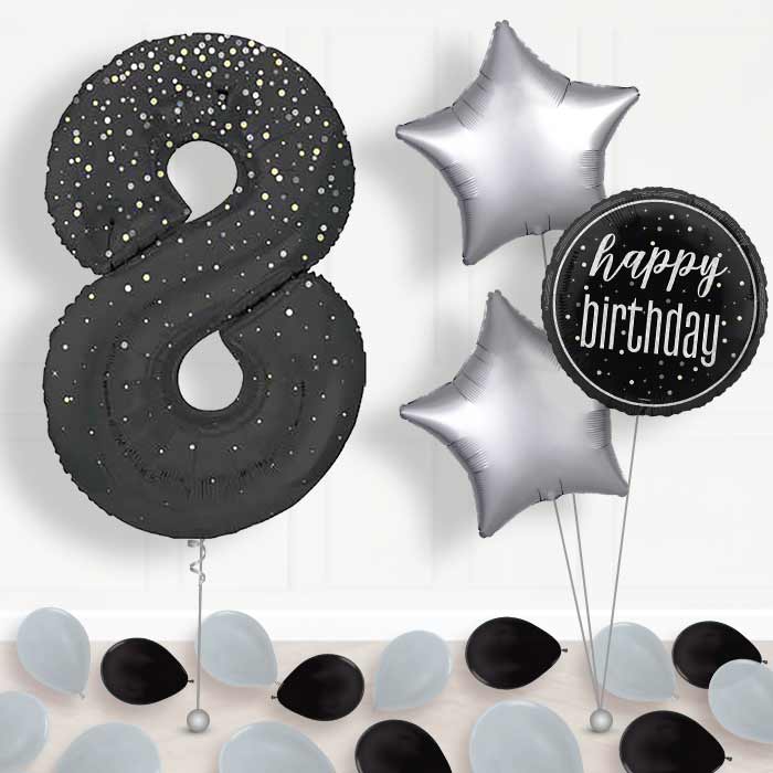 Black and Silver Dots Number 8 Balloon in a Box