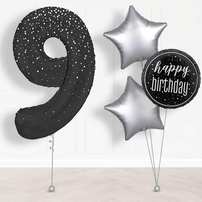 Black and Silver Dots Number 9 Balloon in a Box