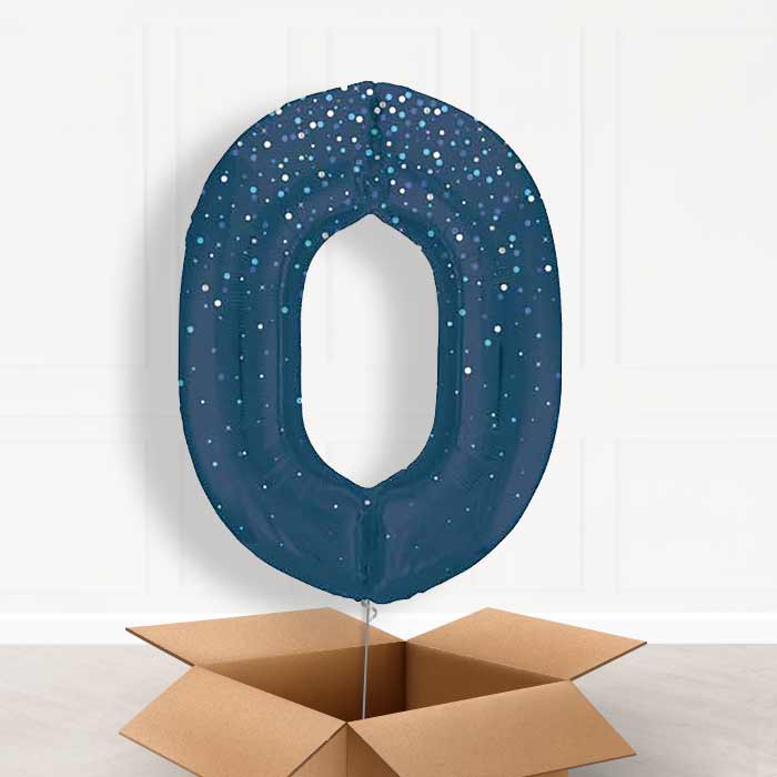 Navy Blue Dots Number 0 Balloon in a Box