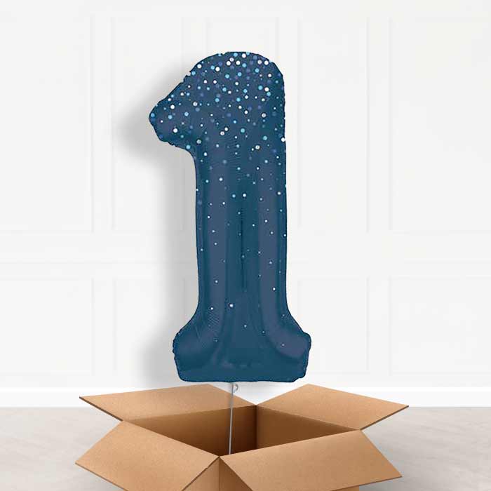 Navy Blue Dots Number 1 Balloon in a Box